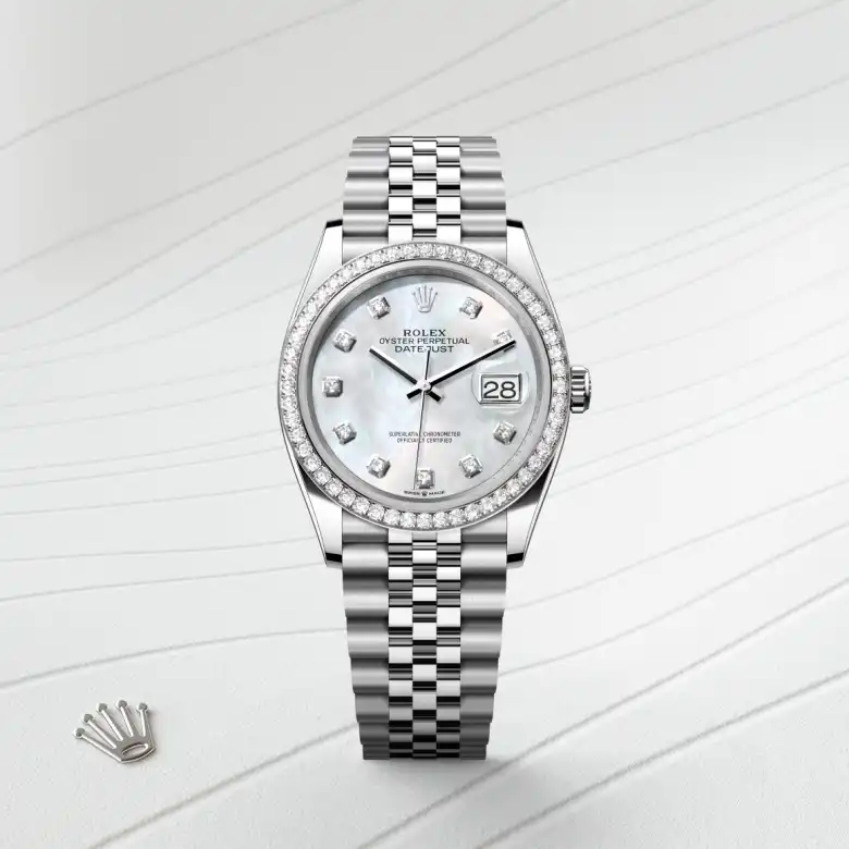 Rolex 
Datejust 36
Oyster, 36 mm, acero Oystersteel, oro blanco y diamantes
M126284RBR-0011