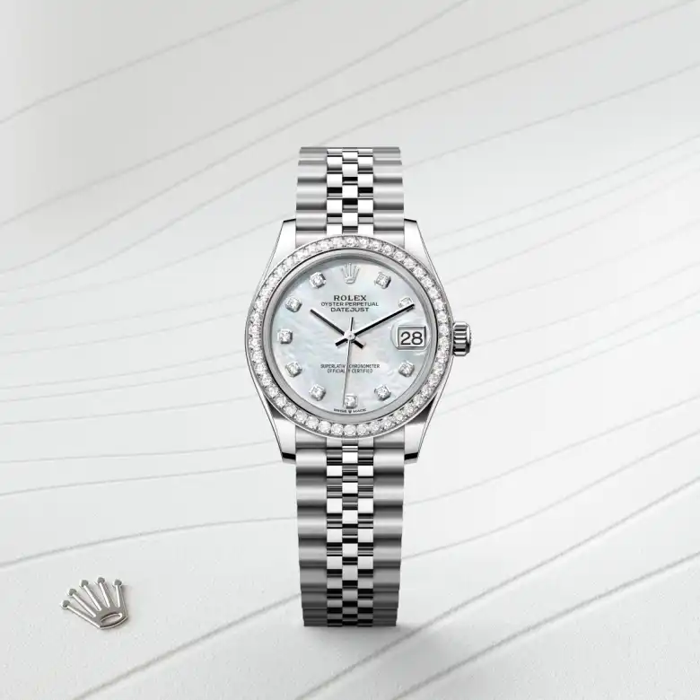 Rolex 
Datejust 31
Oyster, 31 mm, acero Oystersteel, oro blanco y diamantes
M278384RBR-0008