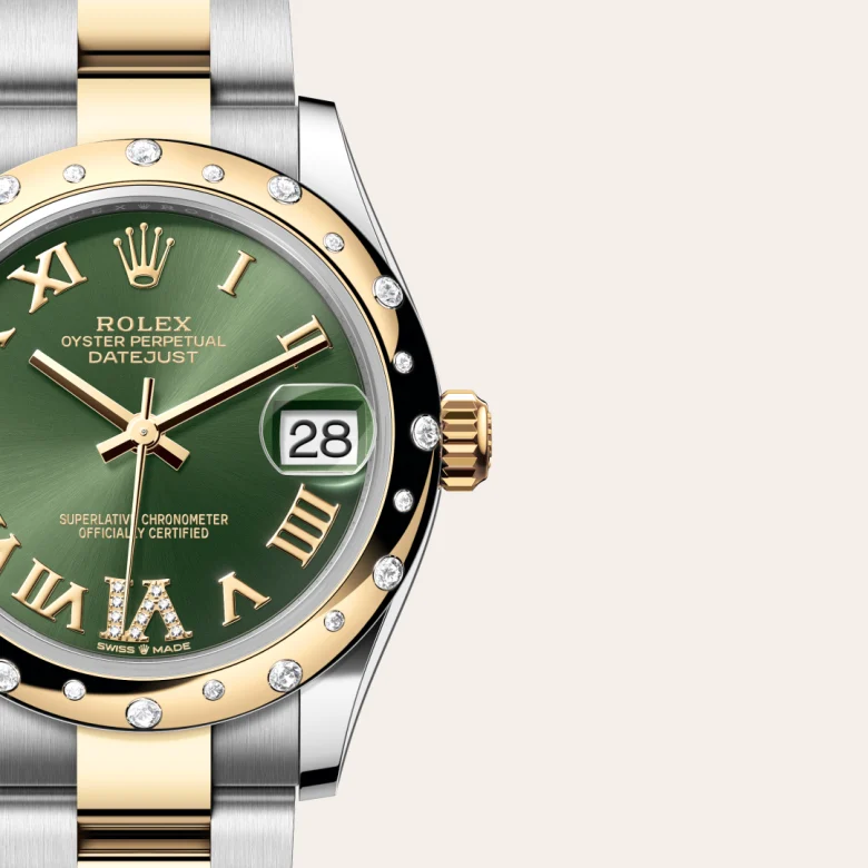Rolex 
Datejust 31
Oyster, 31 mm, acero Oystersteel, oro amarillo y diamantes
M278343RBR-0015