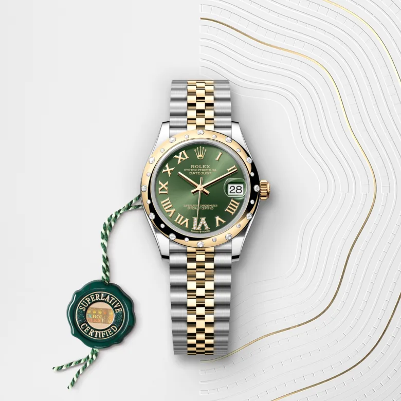 Rolex 
Datejust 31
Oyster, 31 mm, acero Oystersteel, oro amarillo y diamantes
M278343RBR-0016