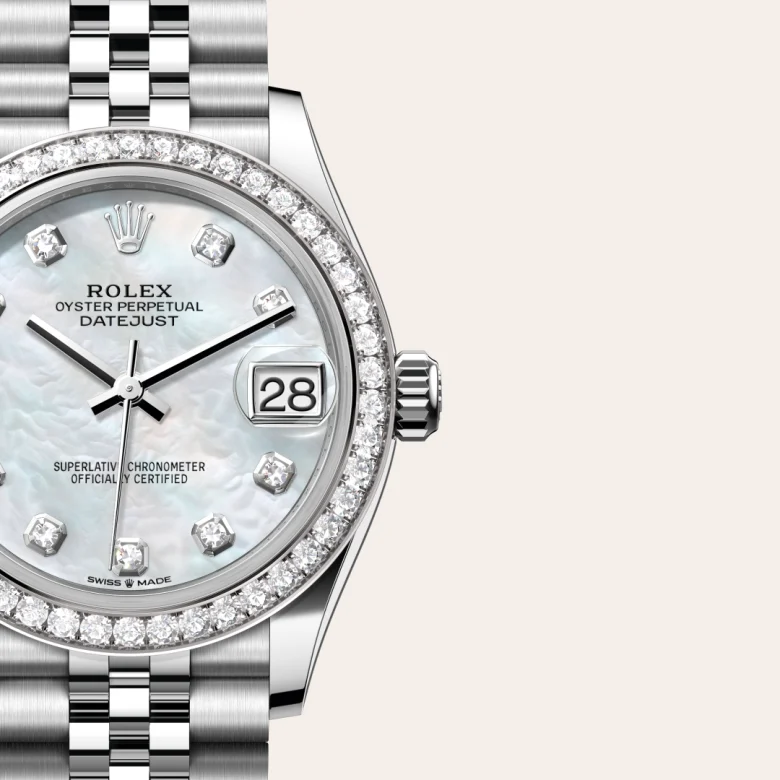 Rolex 
Datejust 31
Oyster, 31 mm, acero Oystersteel, oro blanco y diamantes
M278384RBR-0008