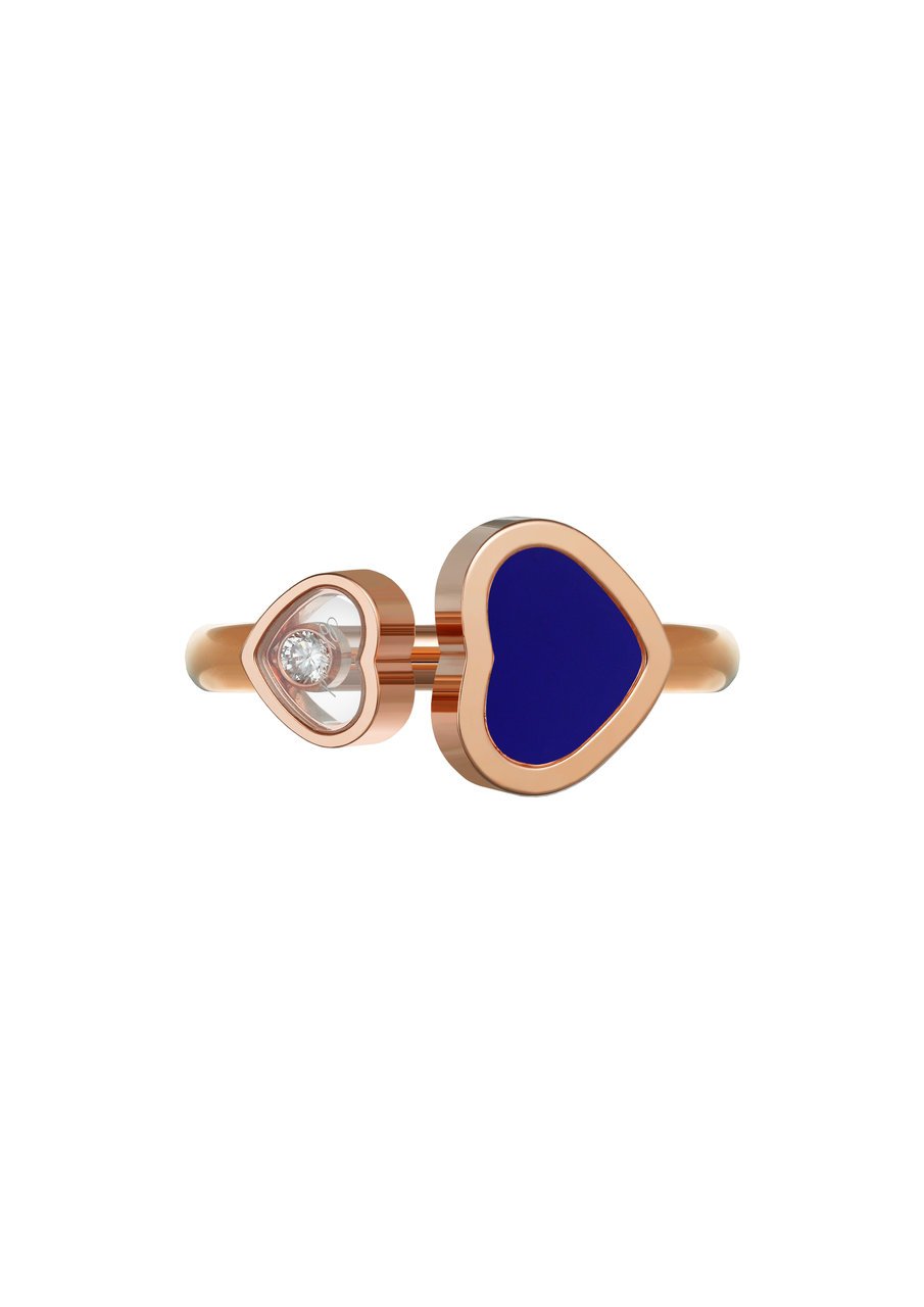 Happy Hearts Anillo, Oro Rosa Ético, Diamante, Piedra Azul - Imagen 2