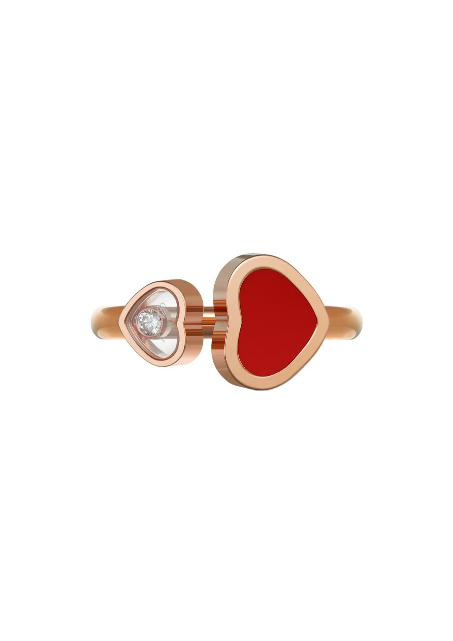 Happy Hearts Anillo, Oro Rosa Ético, Diamante, Piedra Roja - Imagen 2