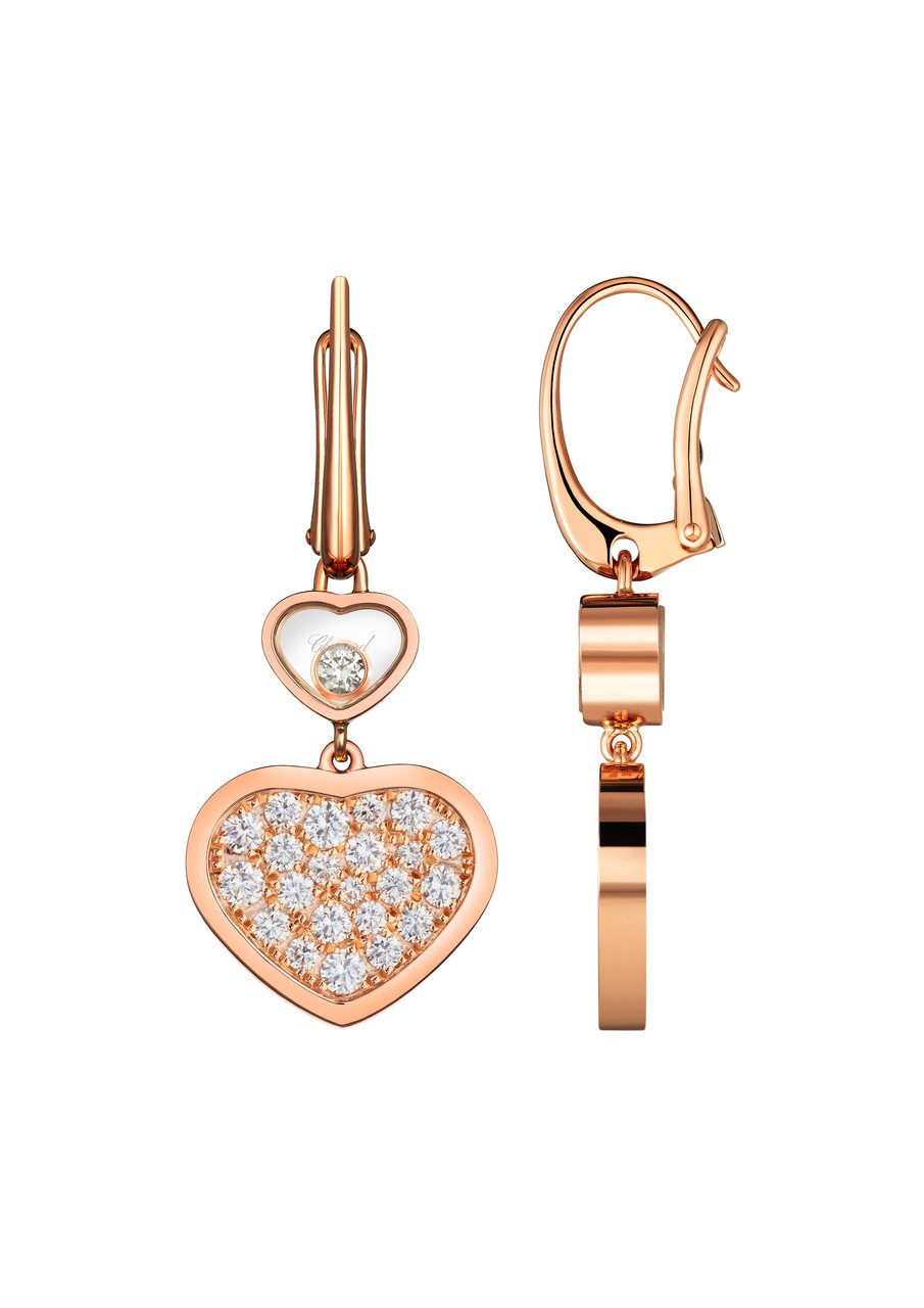 Happy Hearts Pendientes, Oro Rosa Ético, Diamantes - Imagen 2