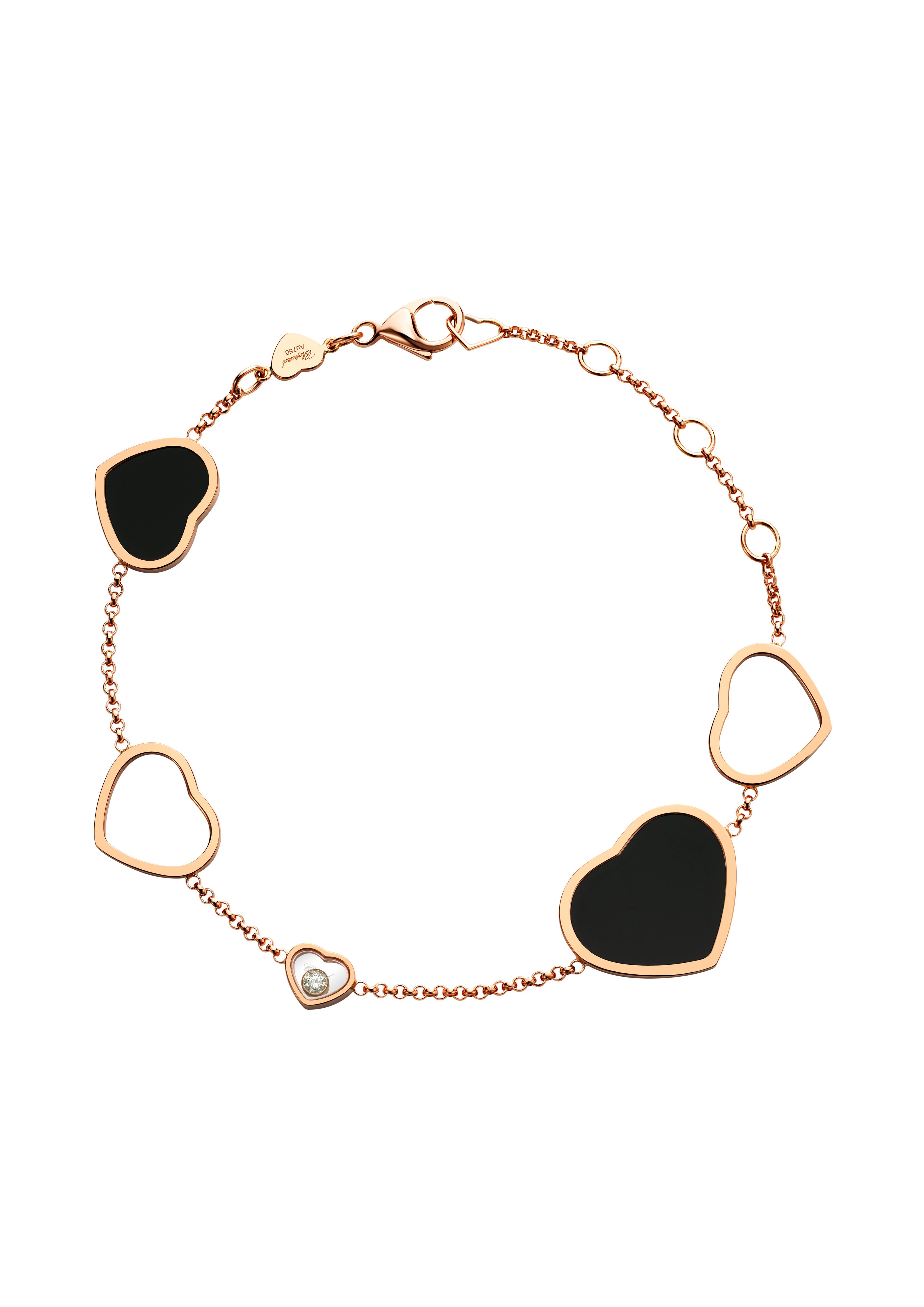 Happy Hearts Pulsera, Oro Rosa Ético, Diamante, Ónice - Imagen 2